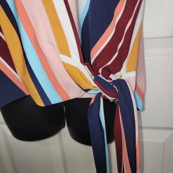 Halogen striped tie front faux wrap shirt top 1/1x - Picture 4 of 7